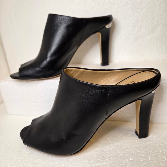 MICHAEL Michael Kors Shaw Black Leather Mule Peep Toe Block Heel Sandals - 6.5 - Picture 5 of 15
